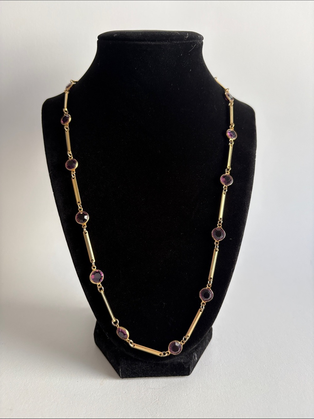 Gold Purple Gem Accent Chain Necklace Women Jewelry